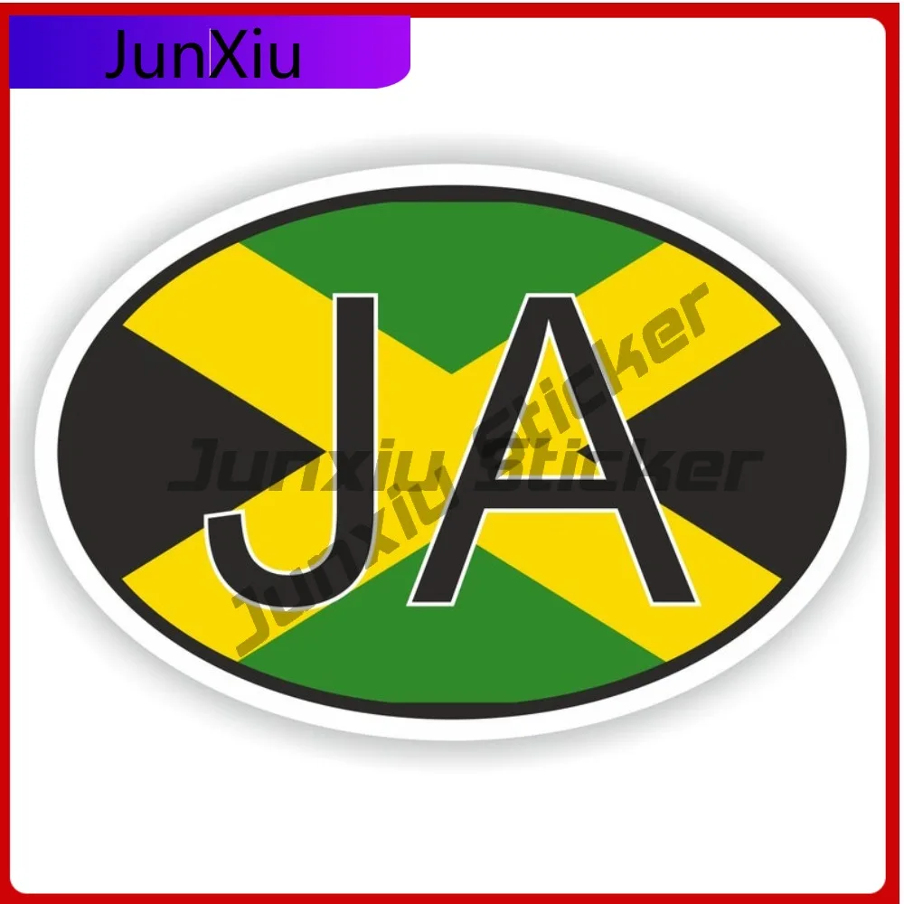 

Jamaica Oval Country Code Ja Flag National Emblem With White Border Vinyl Decals Scratch Cover Auto Sticker Accessories Motorcyc