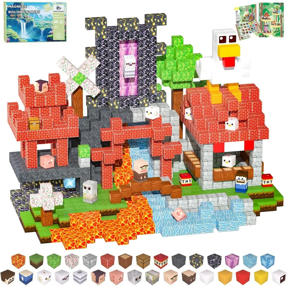 150-Piece Glow-in-the-Dark Magnetic Building Blocks for Kids, STEM Toys for Boys & Girls Age 3+, Perfect for Christmas or Birthd