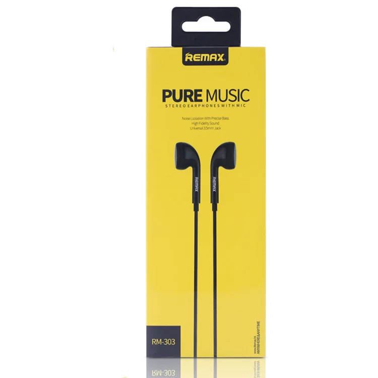 Remax Draagbare Oortelefoon 3.5mm Jack In-Ear Bass Wire Headset Pure Muziek Stereo Met Microfoon Voor Mobiele Telefoons PC/Pad RM-303