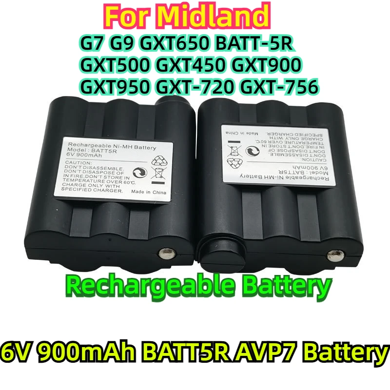 

For Midland G7 G9 GXT650 BATT-5R GXT500 GXT450 GXT900 GXT950 GXT-720 GXT-756 Rechargeable Battery 6V 900mAh BATT5R AVP7 Battery