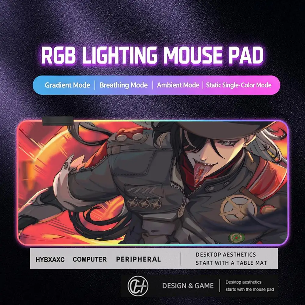 HD Honkai Star Rail Boothill Mouse Pad RGB Gaming Mouse Pad Desk Mat HD Gamer Large LED Light XXL HYBXAXC Mouse Pad 400x900mm