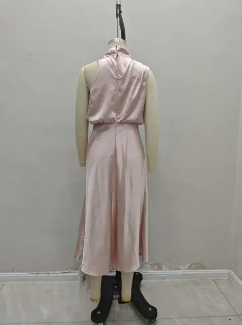 فستان لربيع وصيف بلون سادة من الساتان بدون أكمام، فستان سهرة خفيف أنيق ومزاج