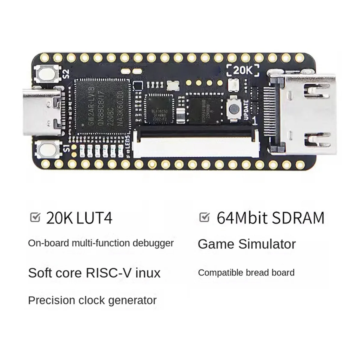 A43M For Sipeed Tang Nano 20K FPGA Development Board Low-Latency 64Mbits High-Speed RISCV Linux Retro Game Player