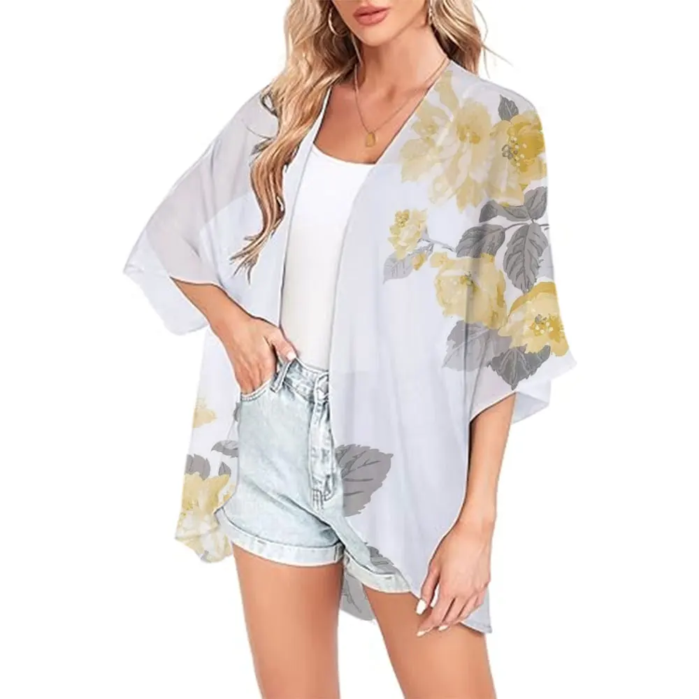 2025 New Fashion Bohemian Kimono Beach Swimwear Open Front Tops Tees Kimono Cardigan Tops Chiffon Cover Up Summer Beach Party