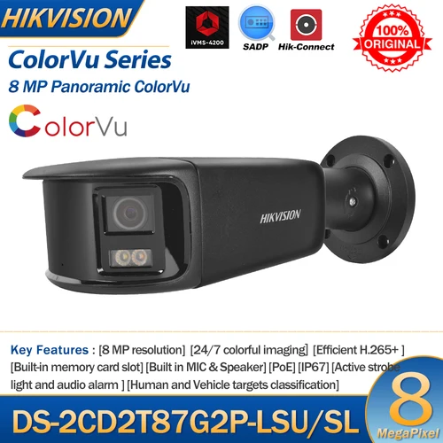Hikvision-内蔵マイク,セキュリティ弾丸,デュアルレンズ,カラー,ナイト,DS-2CD2T87G2P-LSU/sl,4k,8mpを備えたパノラマIPカメラ