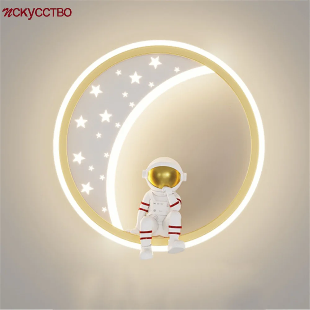 

Children Astronaut Star Cartoon Led Ring Wall Lamp For Kids Bedroom Foyer Hallway Corridor Kindergarten Changeable Sconce Light