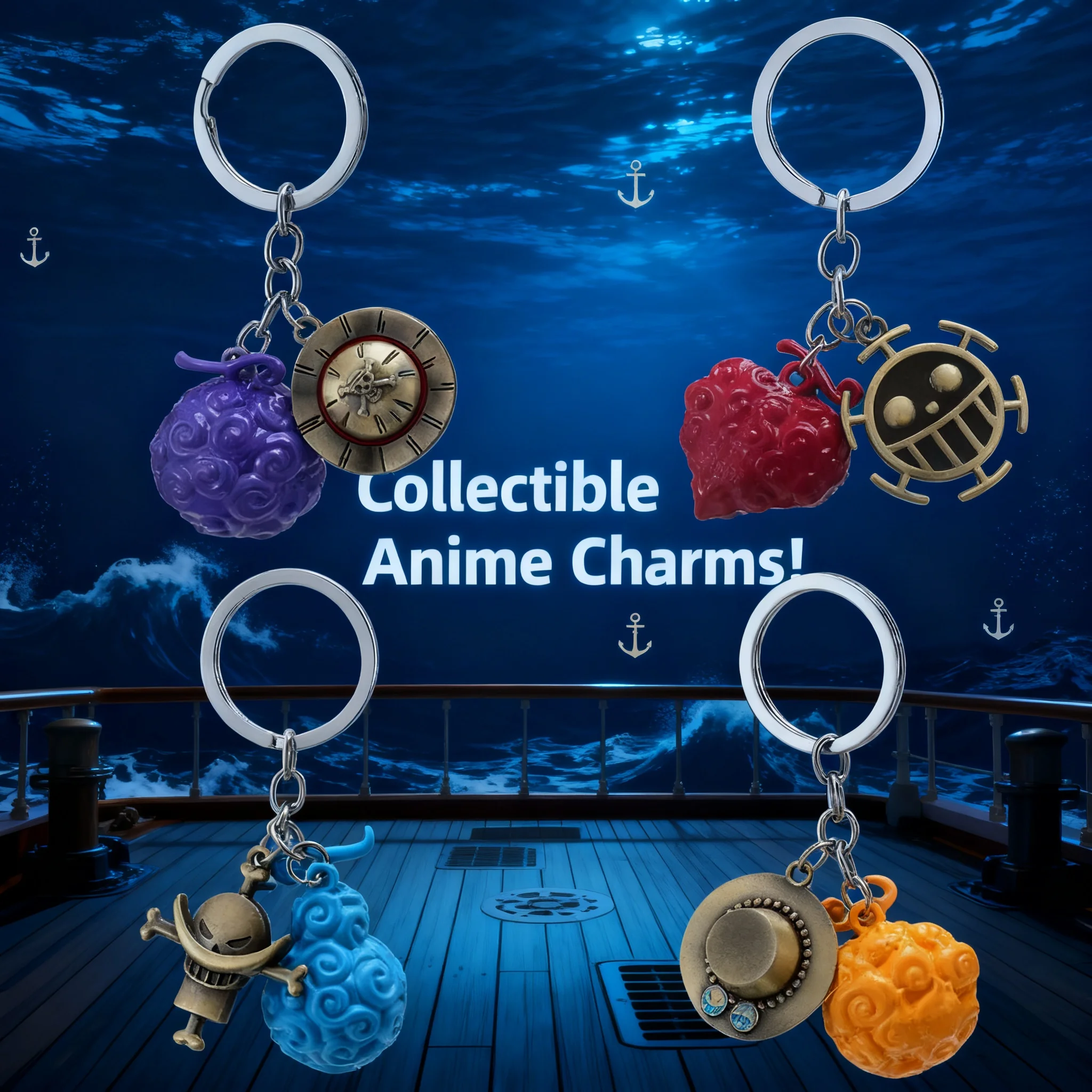 

One Piece Anime Keychain Metal Keyring Luffy Ace Law Devil Fruit Creative Pendant Car Key Holder Fashion Decoration Charm Gifts