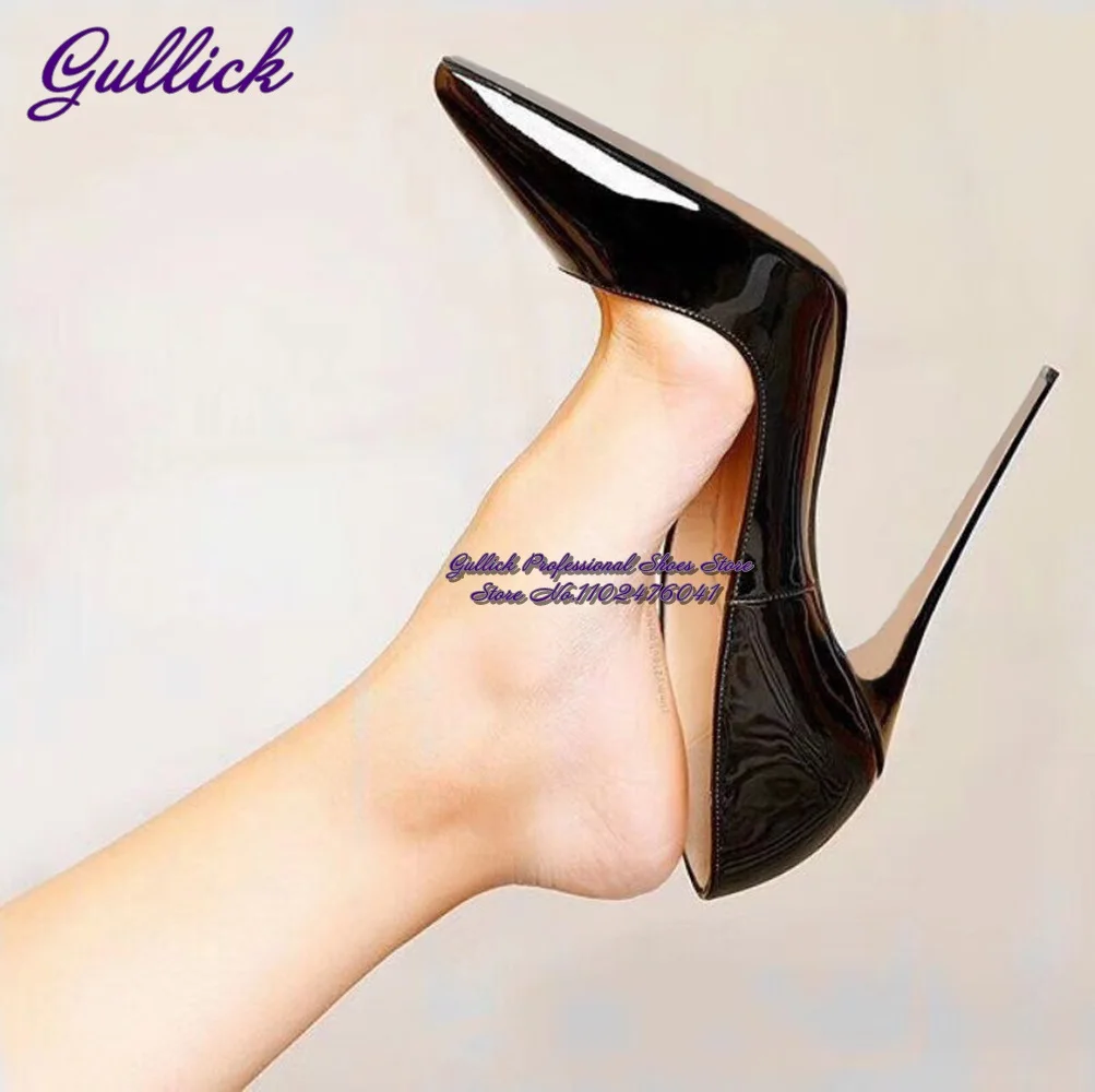 Gullick Women high quality patent leather high heel shoes 12cm 10cm 8cm slip-on shallow pumps pointy toe banquet pumps dropship