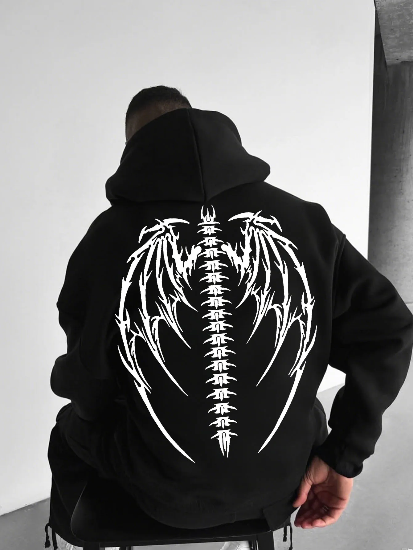 2025 goth bat asa de volta impressão tendência das mulheres dos homens moletom com capuz outono inverno diário férias ao ar livre casual solto quente 