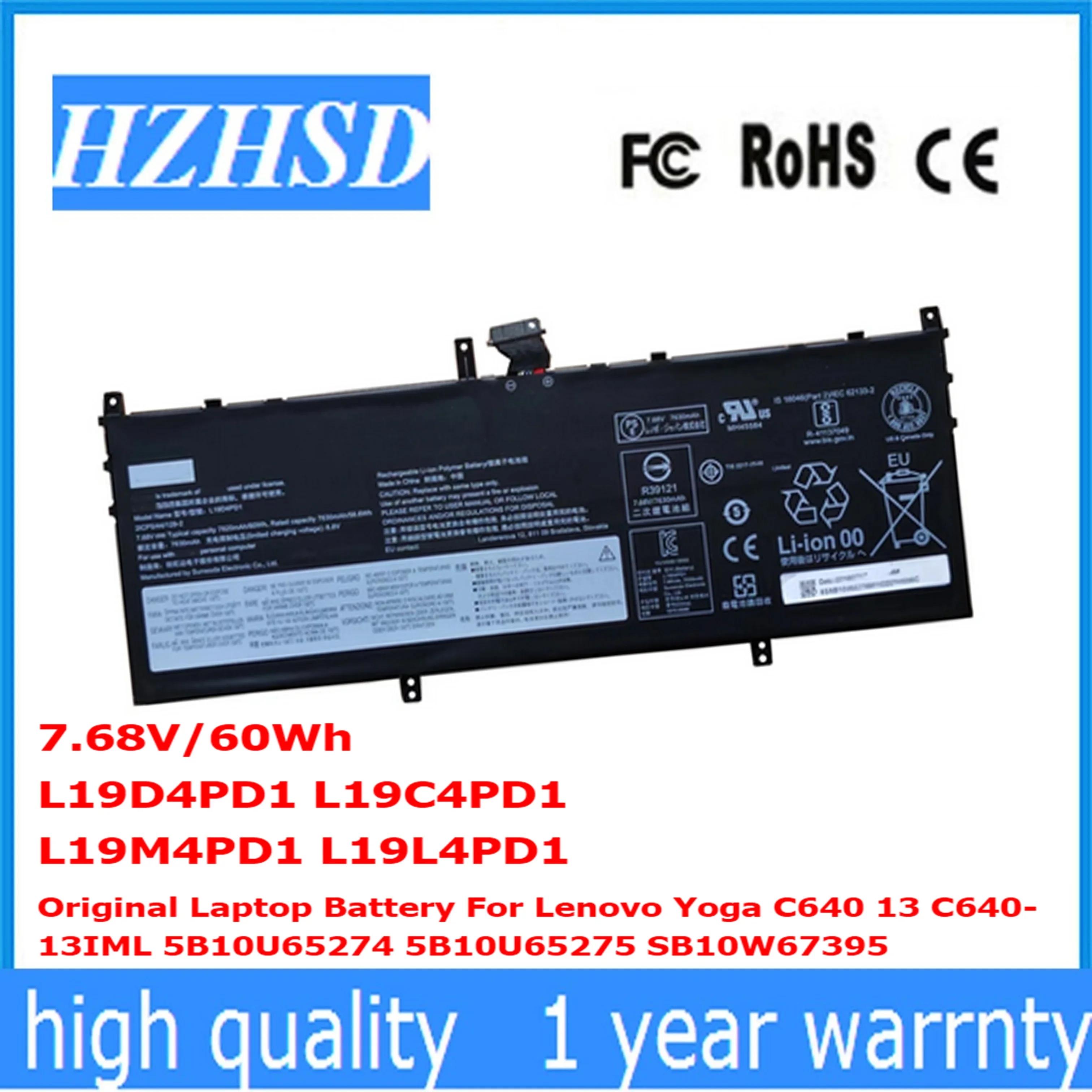 

7.68V 60Wh L19D4PD1 L19C4PD1 L19M4PD1 L19L4PD1 Original Laptop Battery For Lenovo Yoga C640 13 C640-13IML 5B10U65274 275 SB10W67