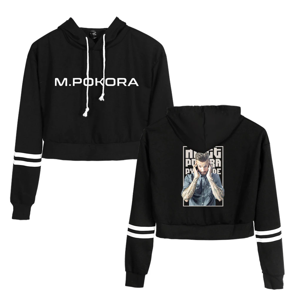 M. Pokora-Hoodie feminino com capuz cortado no umbigo, pulôver feminino, streetwear casual, rapper, mate, roupas de menina