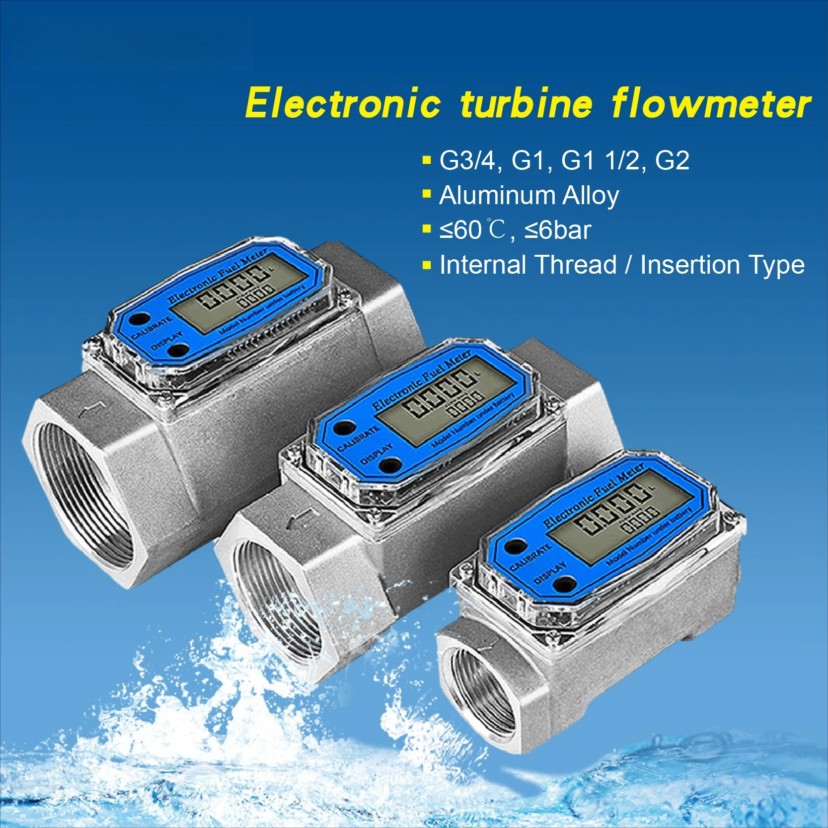 

Electronic Turbine Flow Meter Aluminum Alloy Digital Liquid Oil Diesel High Precision Portable Industrial Flow Sensor