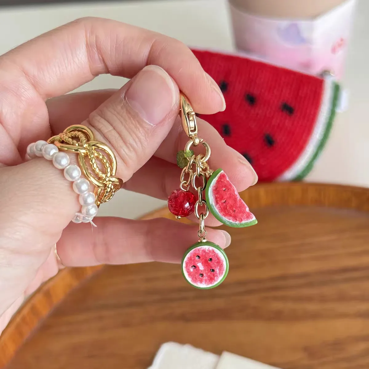 Cool Small Round Watermelon Slice Car Keychain