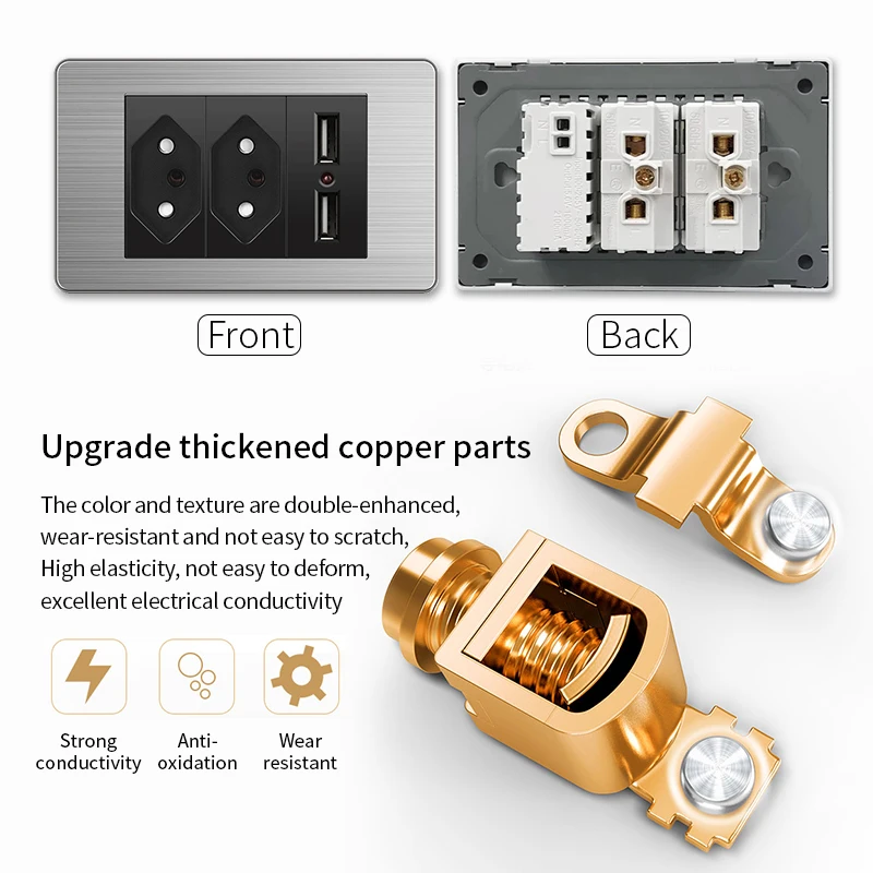 

ELEGAN Stainless Panel Black Brazil Standard Series Combination Socket Switch Universal Wall Computer TEL TV Socket 118mm*74mm