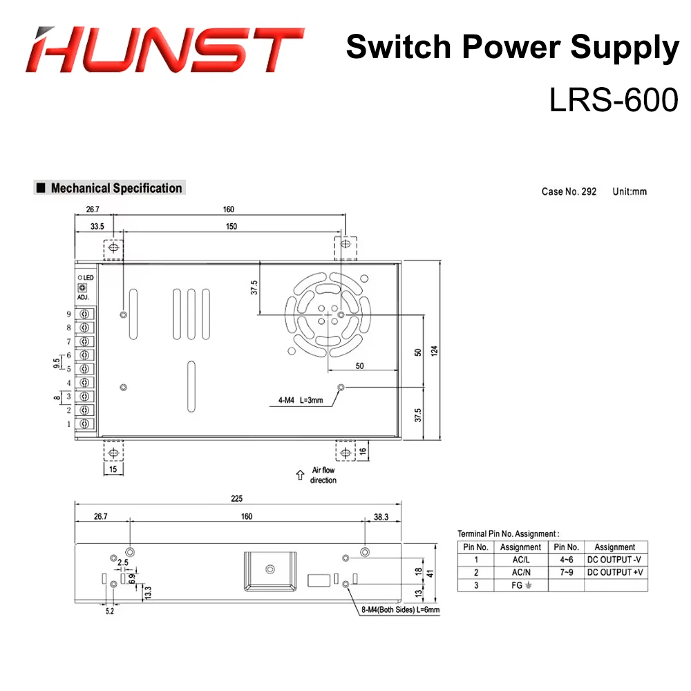 HUNST MeanWell LRS-600-24/36/48V 110V/220V إخراج واحد تحويل التيار الكهربائي لآلة الوسم بالليزر Raycus، JPT. #6