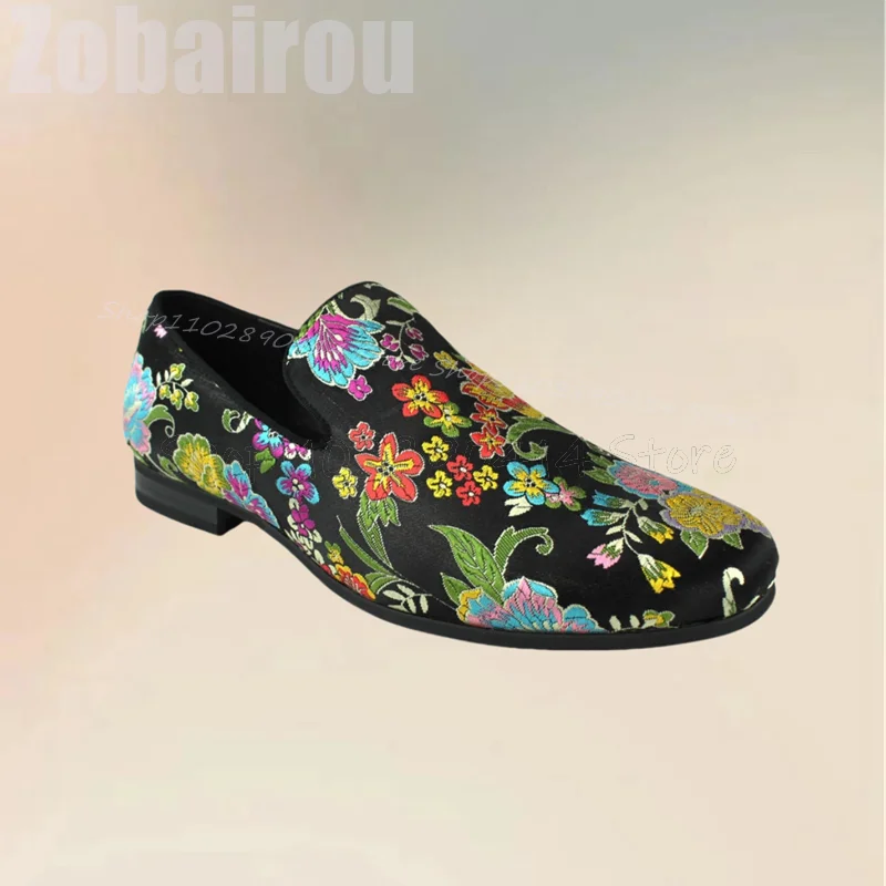 

Colorful Floral Embroidery Design Men Loafers Fashion Slip On Men Shoes Luxurious Handmade Party Banquet Wedding Men Dress Shoes