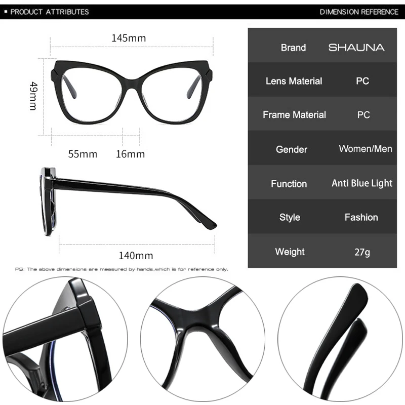 SHAUNA Fashion TR90 Cat Eye Women Double Color Glasses Frame Retro Spring Hinge Clear Anti-Blue Light Eyewear Men Optical Frame