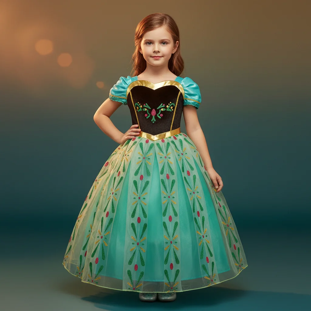 

Princess Birthday Carnival Gift Voluminous Frost Flower Design Tulle Dress with Skin-friendly LiningPuff Sleeves for Ages 3-12