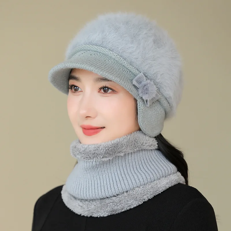 Women\'s Winter 3 Pieces Set Hat Scarf Gloves Sets Outdoor Keep Warm Thick Knitted Floral Elegant Middle-aged Woman Hats New