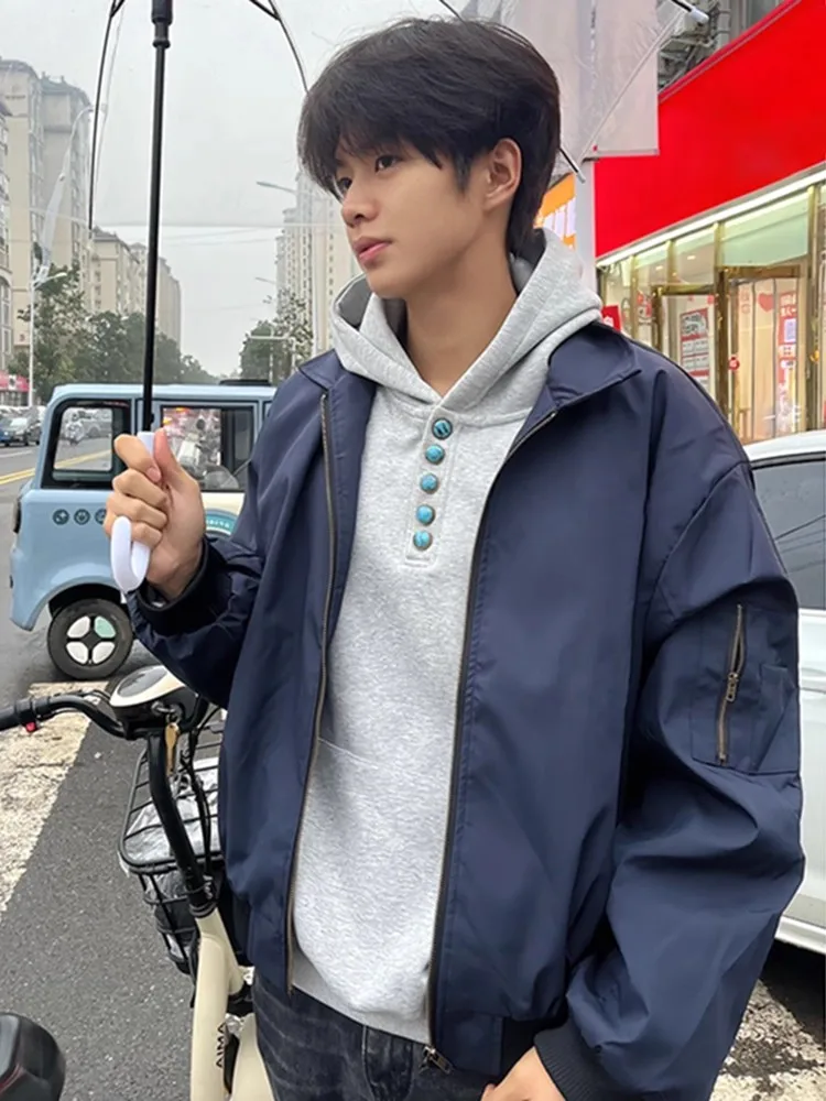 

Хлопковое мужское модное бейсбольное пальто MA Flight Jaet in k Blue American Sle на осень-зиму с воротником-стойкой