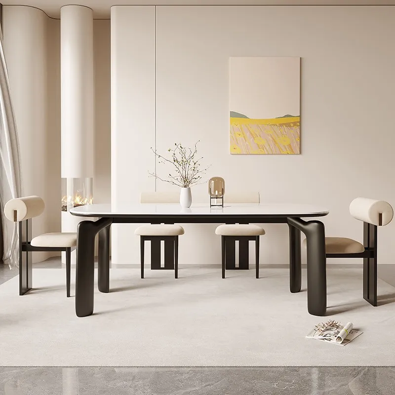 Nordic Light Luxury Style Furniture Log Dining Table Rock Table Top Living Room Decoration High-End Restaurant Dining Chair Set