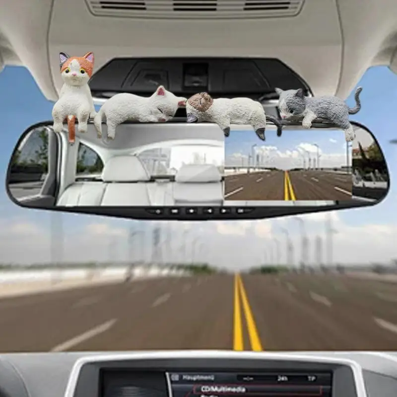 Dashboard Figures 4X Small Sleep Cat Figure For Cars Collectible Figurines Rear View Mirrors Ornaments Central Control Screen