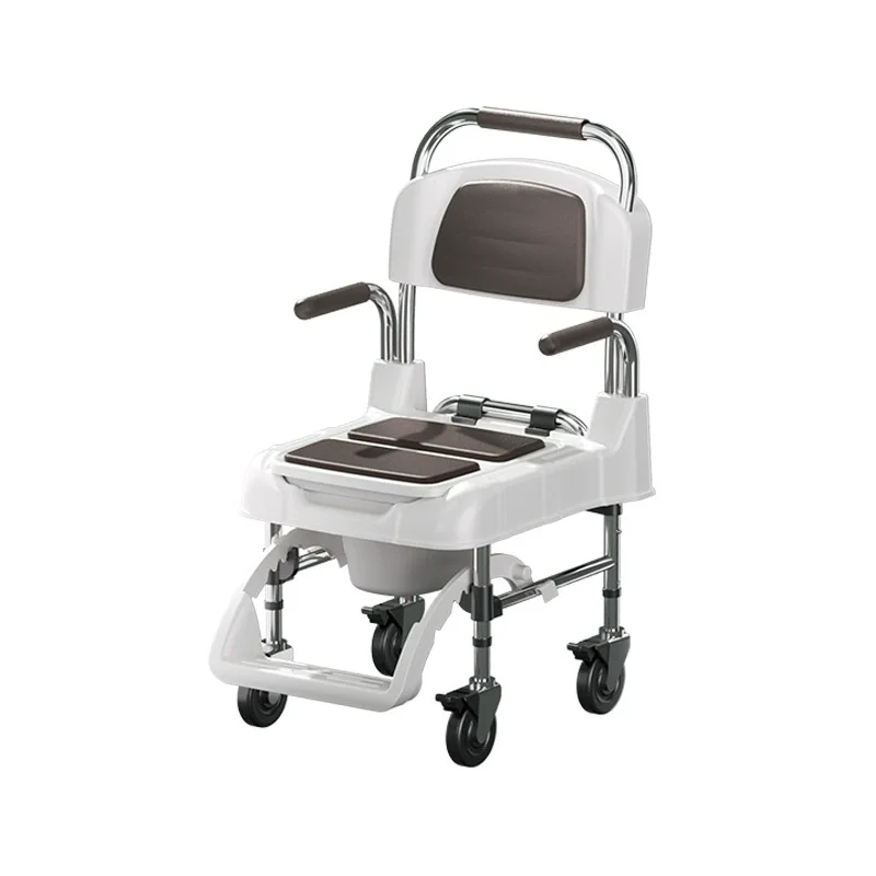 Bedside Commode Chair with Armrests Mobile Stainless Steel Wheelchair Toilet Shower Commode Removable Toilet for Home