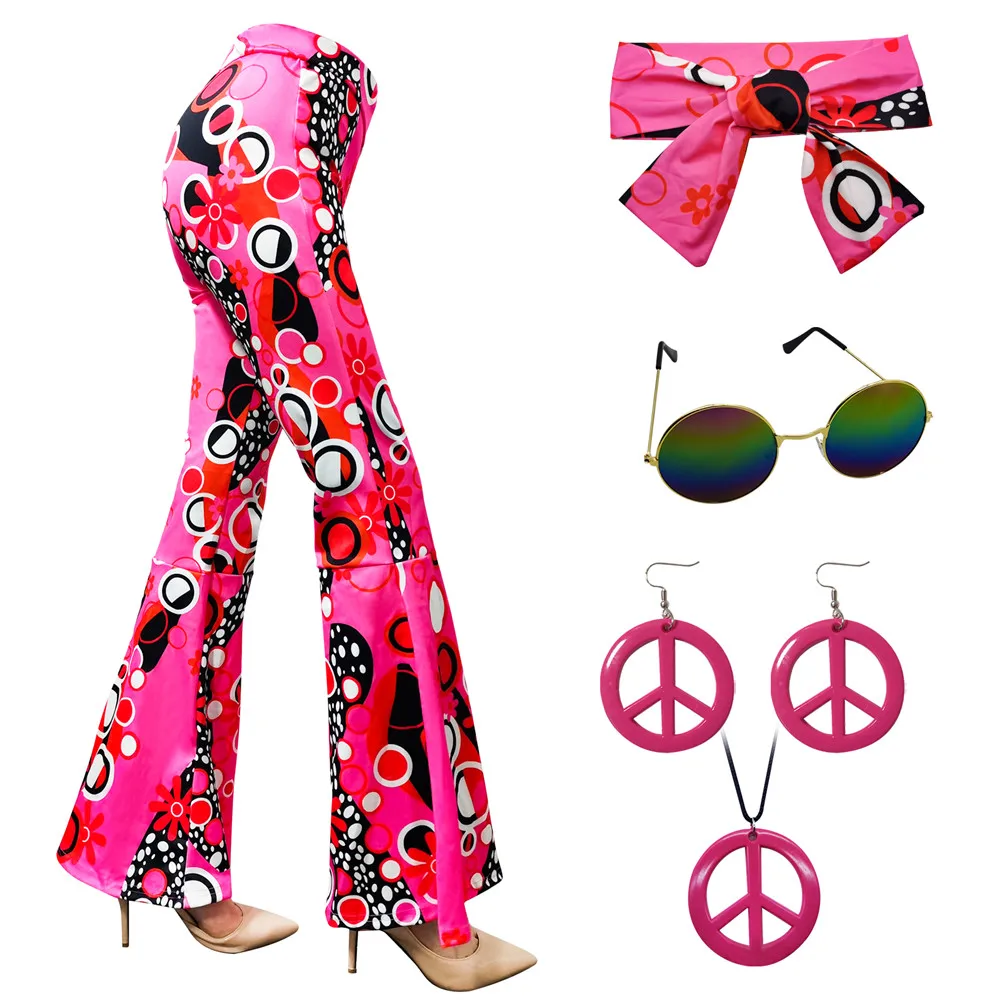 60s 70s Women Costumes Accessories Hippie Pants Bell Bottom Boho Pants Flared Pants Retro Trousers for 70s Theme Party