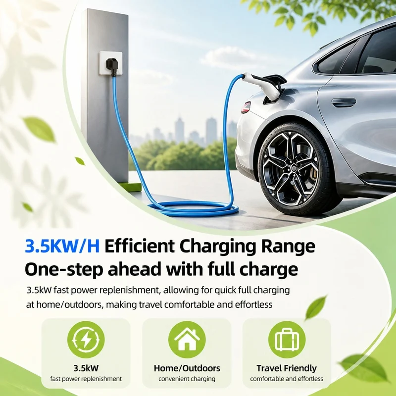 3.5KW ROMADA Portable Electric Vehicle Charger 3M 5M 10M Cable TYPE2 EU Plug Digital Display 8/10/13/16A Adjustable Current