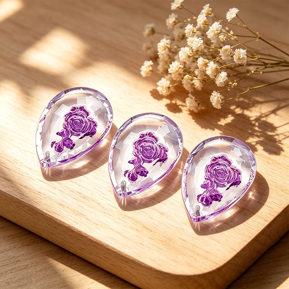 Relief Purple Rose Drop Pendant Single Hole Glass Crystal Prism Sun Catcher Wind Chime Door Curtain Chandelier Decor Accessory