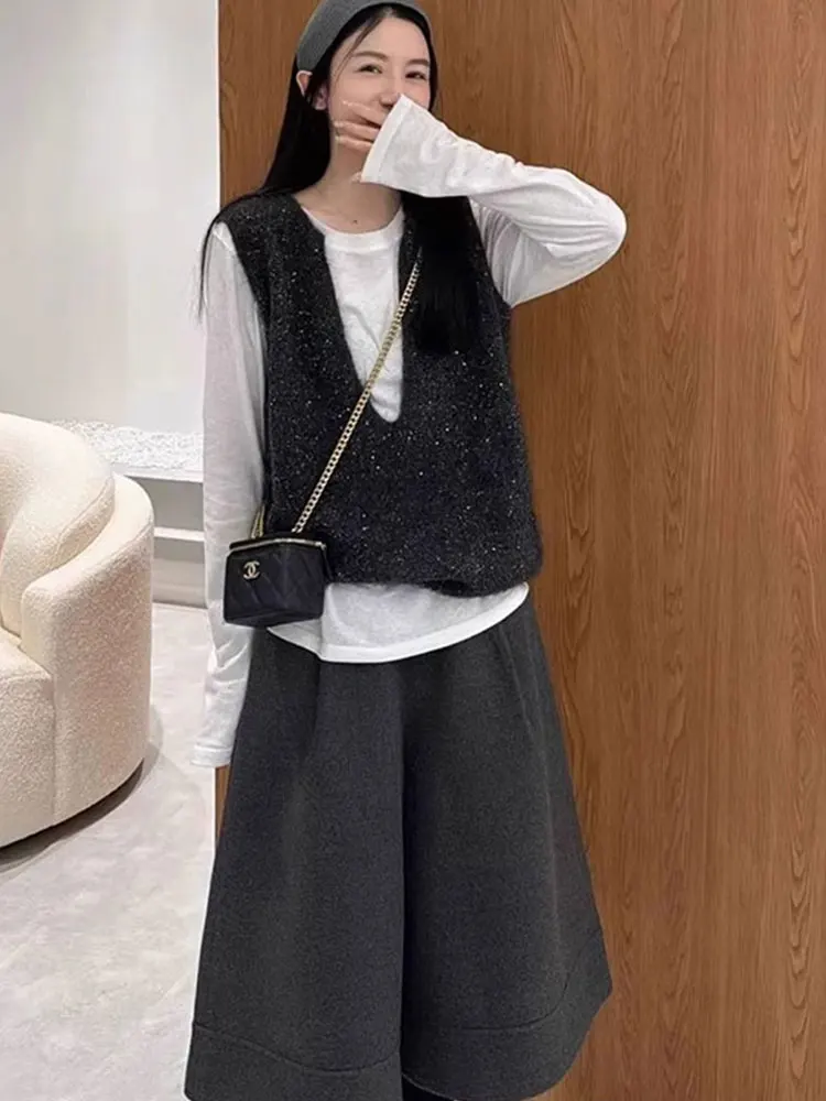 Winter Svel Knitted Vest V-Ne Casual Women's Faionable Commute Top Regular Length Pure Color Versatile Leisurewear