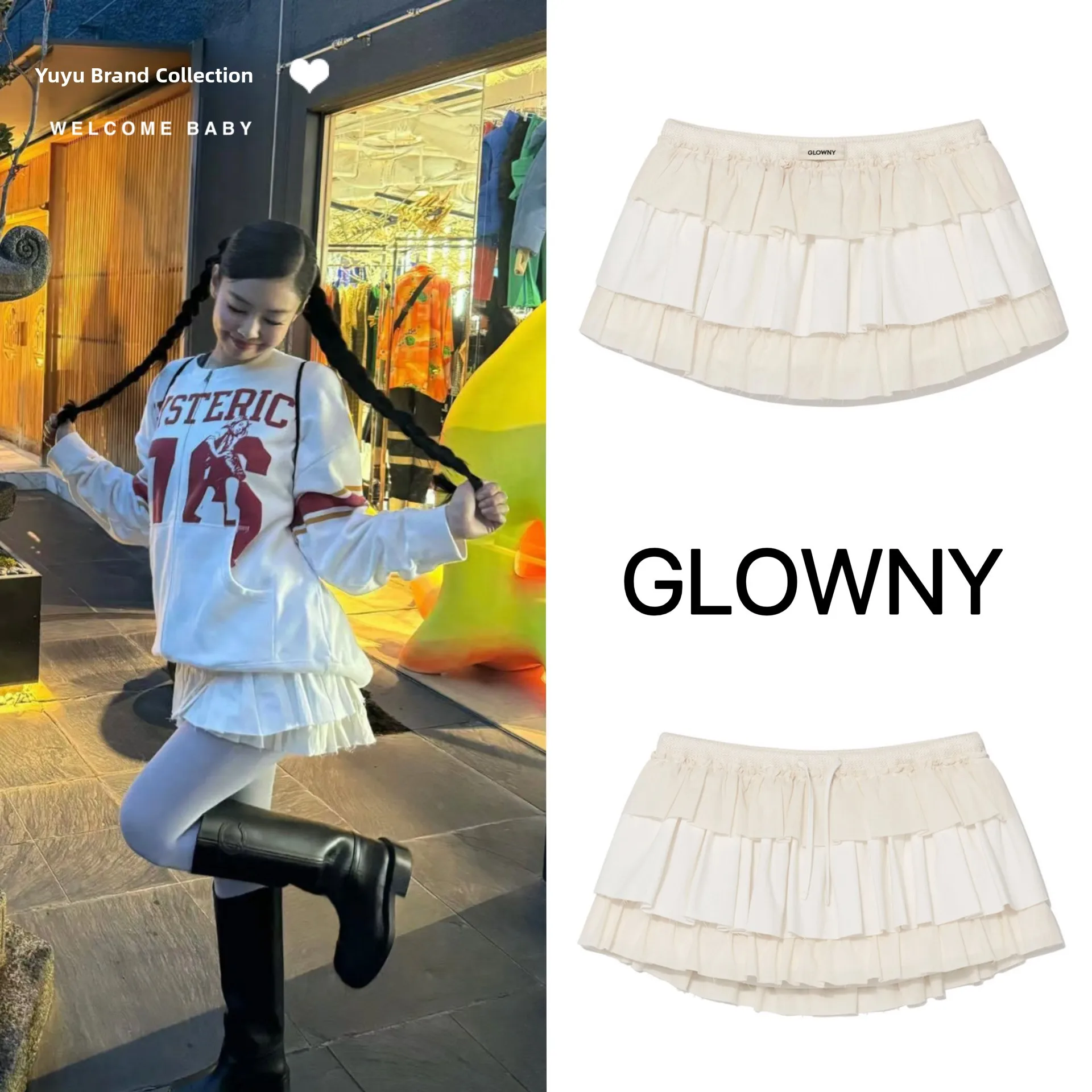 

GLOWNY Semi-Height Laced ort Skirt Culotte Women's Summer Faion Cake Pleated Tied High Waist Midi Skirt Pants