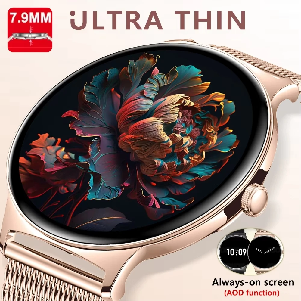 

Ultra Thin Smart Watch for Women - Always-On Display, Bluetooth Call, Sports Fitness Tracker, Compatible with Huawei Xiaomi