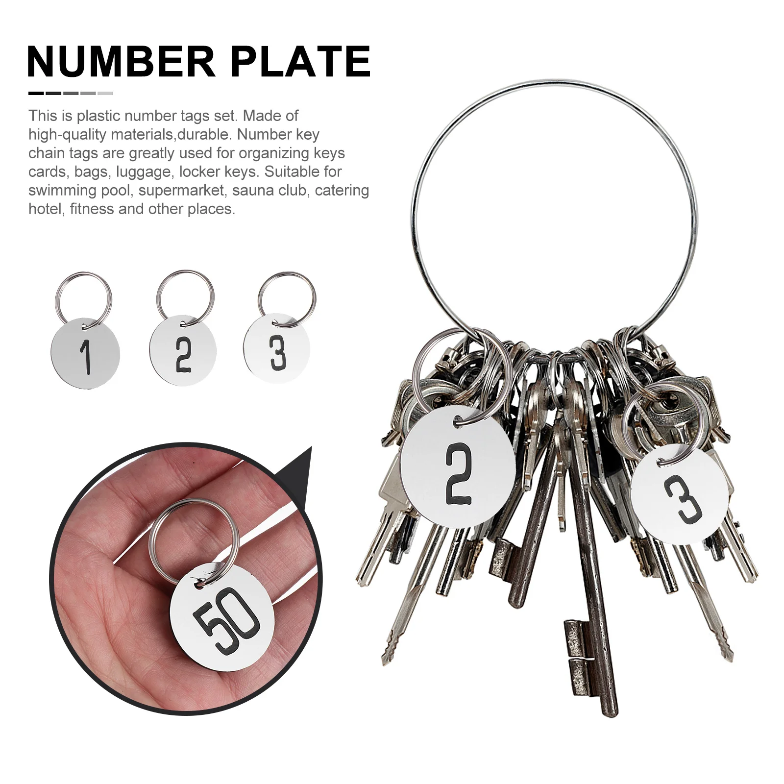50 قطعة علامة أرقام أقراص بلاستيكية محفورة مستديرة لخزانة الجدول حانة مطعم الصالة الرياضية فندق مكتب مستودع حلقة رئيسية السفر #5