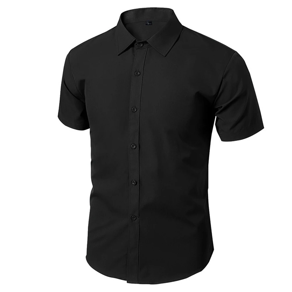 Men Korean Style Business Casual Sleeved Short Shirt Wrinkle Resistant Sleeved