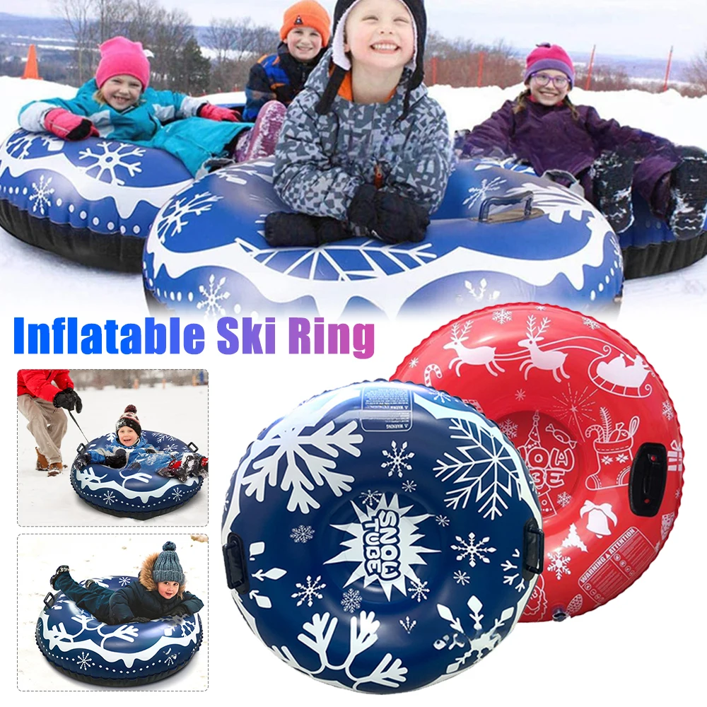 Inflatable Ski Ring PVC Sledding Tube Thicken Snow Tubing Snow Sledge Winter Snow Tube with Handle Ski Circle for Kids Adults