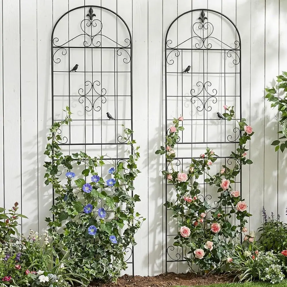 2 Pack 70.8x19.6 Inch Outdoor Metal Trellis - Black Lattice Support for Climbing Plants and Garden Vegetables