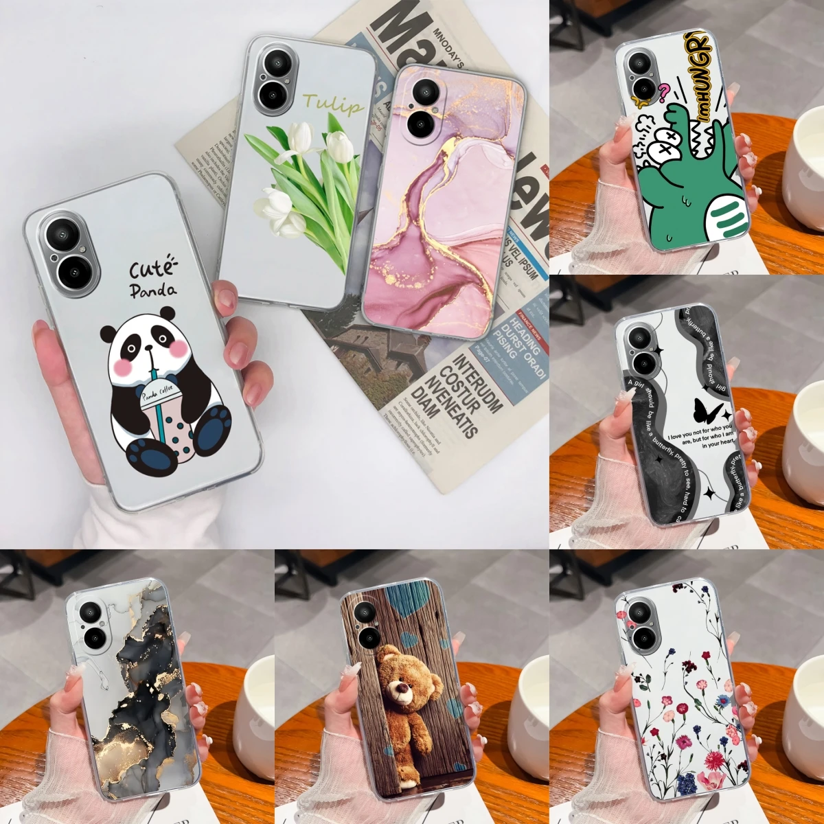 For Oppo Realme C67 4G Case Lovely Panda Angry Dinosaur Transparent Soft Bumper For Realme C67 6.72 Inches RMX3890 Models Fundas