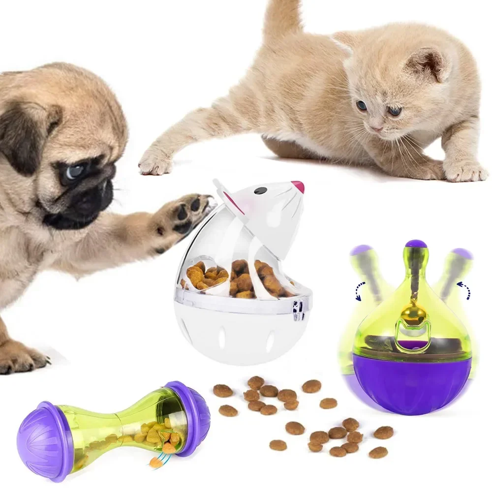 Cat Toy Interactive Dogs Cats Mice Food Tumbler Kitten Toys Food Feeder Puppy Leak Food Dispenser Puzzle Cat Slow Treat Ball Toy