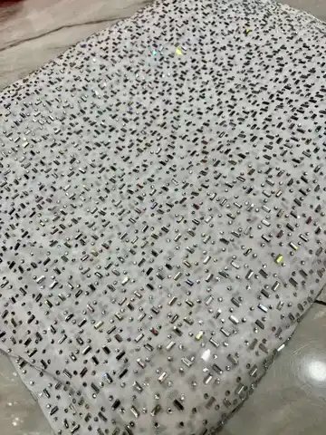 나이지리아 레이스 원단, 아프리카 프렌치 그물 레이스, 웨딩 원피스 럭셔리 크리스탈 스톤 비즈 원단, 탄성 헤비 스톤, 2024