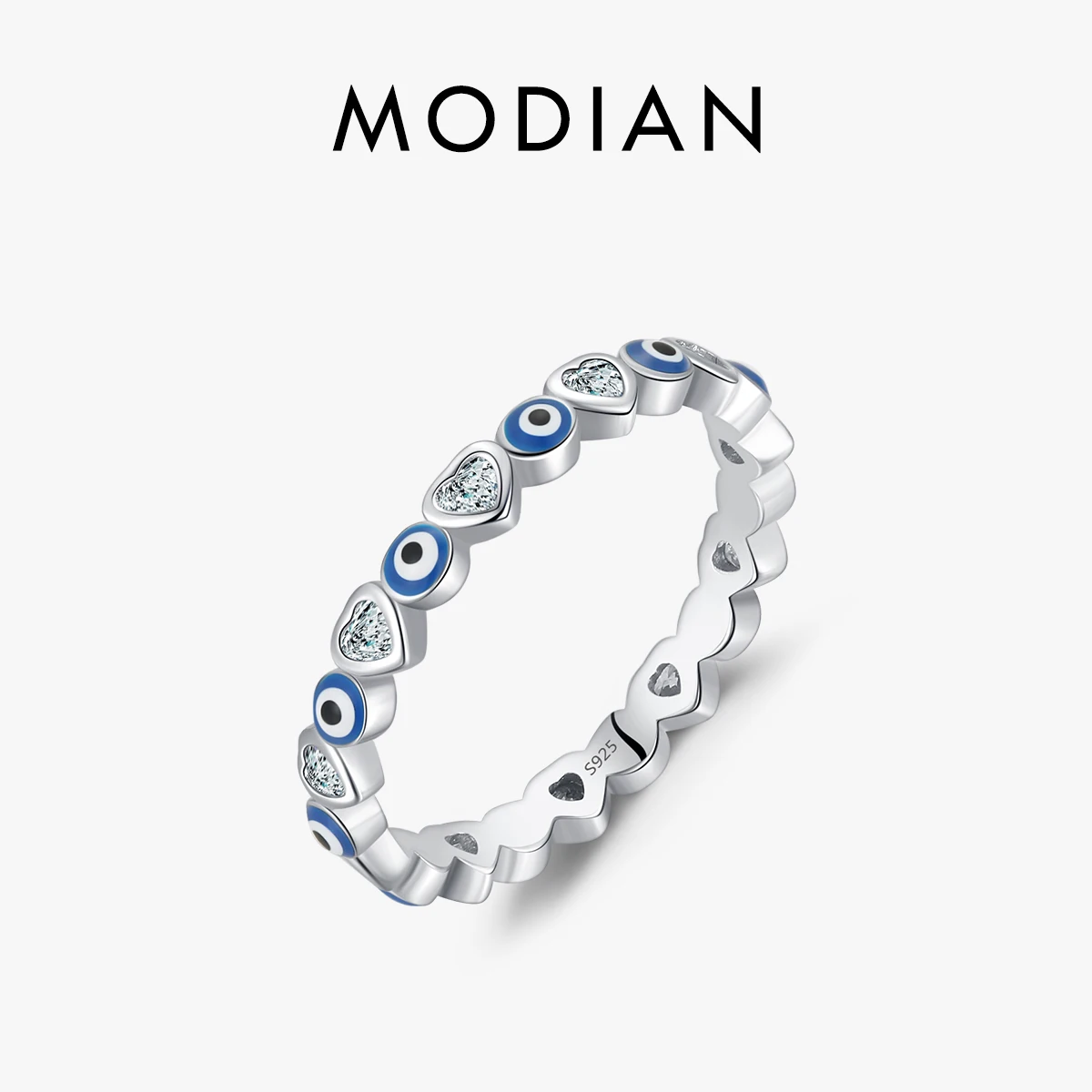 MODIAN Real 925 Sterling Silver Heart To Heart Stackable Rings For Women Fashion Blue Eyes Rings Fine Silver Jewelry Gifts