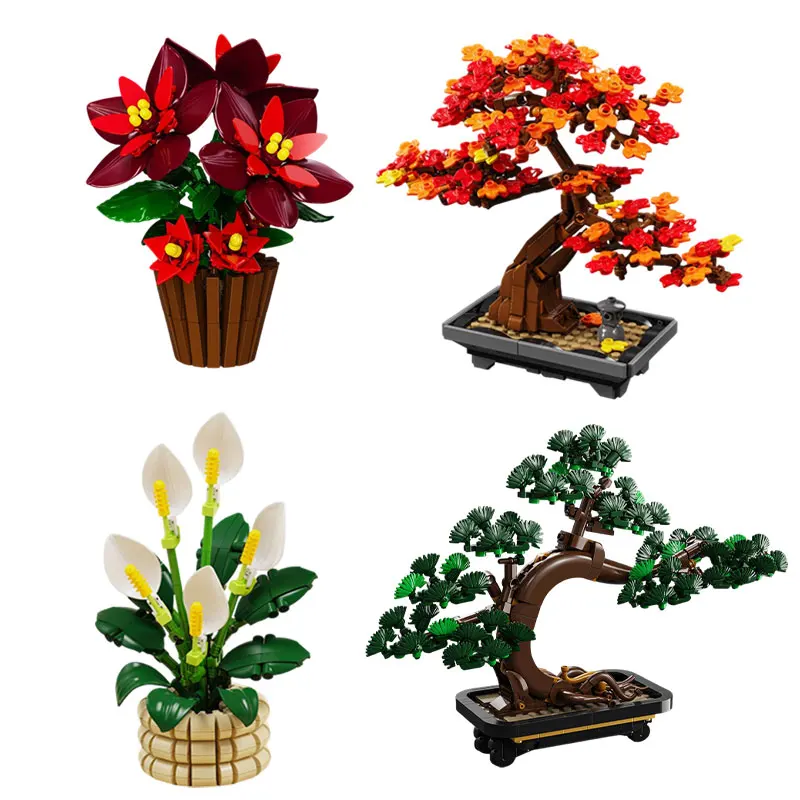 Potted Plant Series Peace Lily Potted Plant Building Blocks Flower Bouquet Model Set DIY Construction Home Office Decor Gift