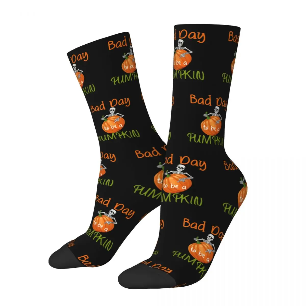 Crazy Design Bad Day To Be A Pumpkin Soccer Socks Halloween Skeleton Polyester Long Socks for Unisex