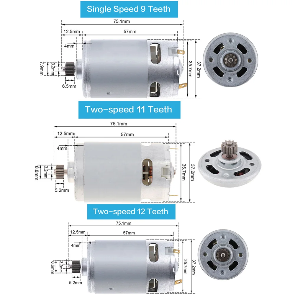 RS550 DC Motor 12V 16.8V 21V 25V 19500 RPM 9 11 12 Teeth RS 550 High Torque Micro Motor for Electric Drill Screwdriver