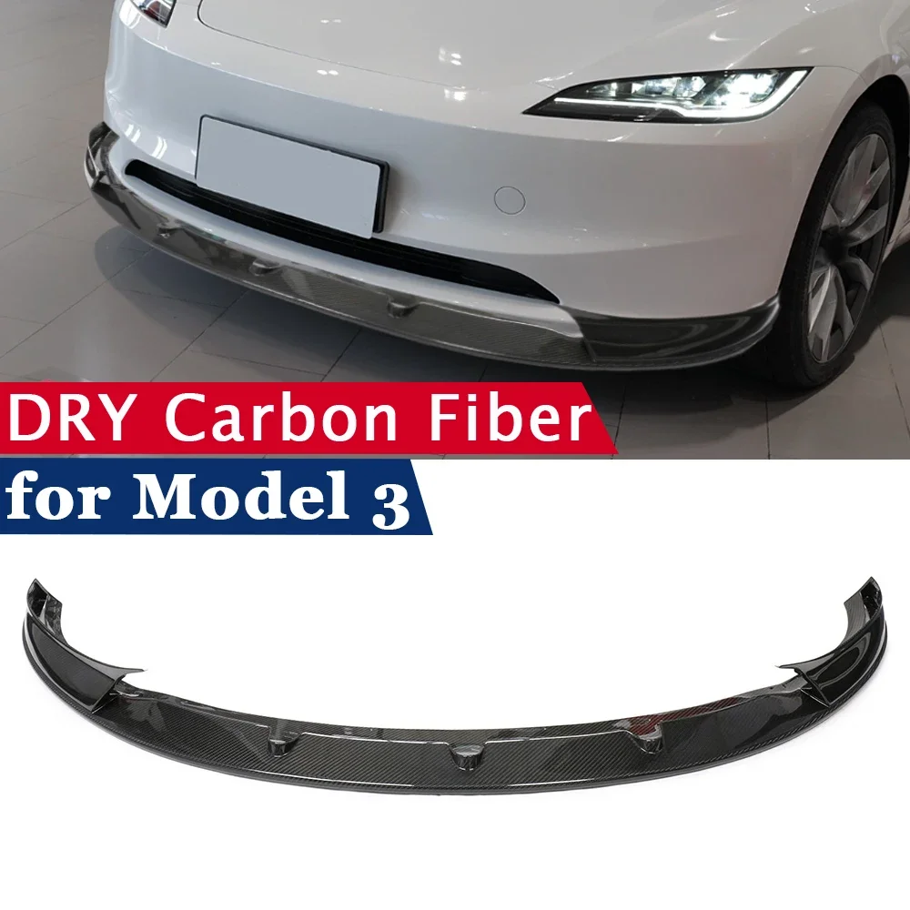 Dry Carbon Fiber Cover for Tesla Model 3 Highland 2023 2024 Car Front Bumper Lip Body Kit Spoiler Splitter Canard Guard