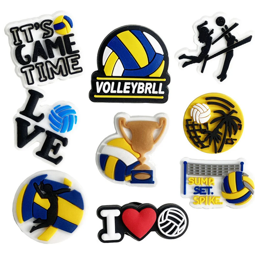 

9 pcs/set Volleyball Series Sports Sandals Accessory Cartoon DIY Decorative Buckle Accessory Shoes Flower Slippers Color Buckle