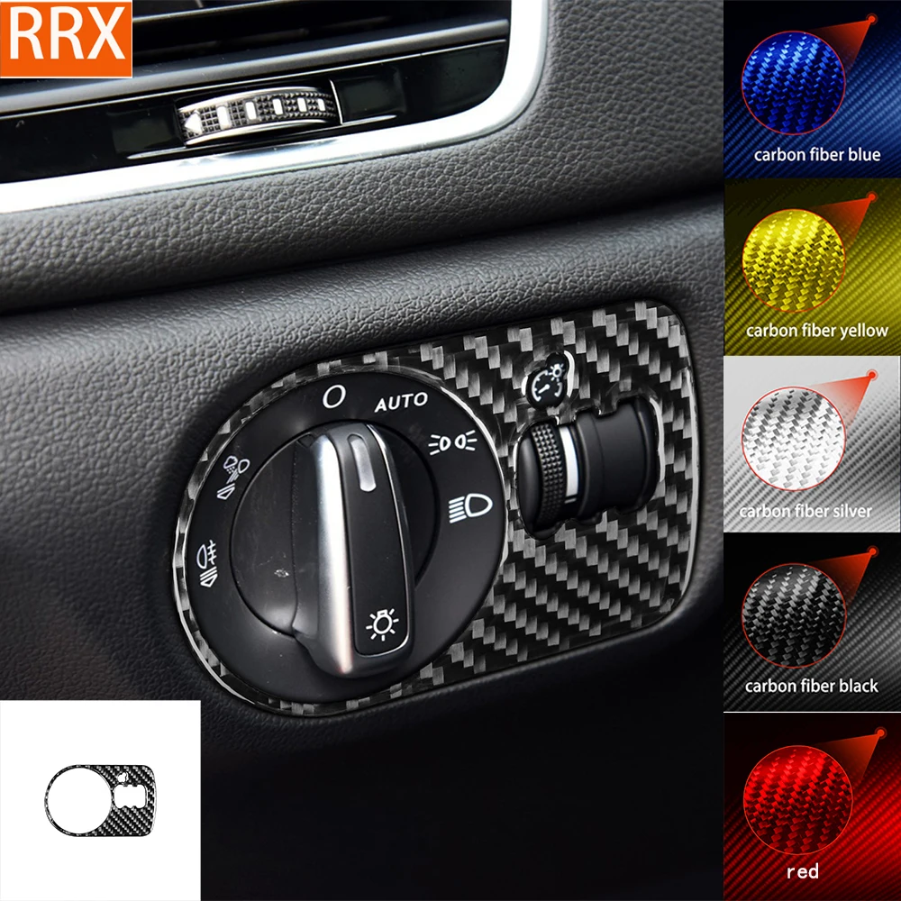 For Audi Q3 2015 2016 2017 2018 Dashbaord Headlight Switch Frame Tuning Cover Soft Real Carbon Sticker Car Interior Accessories