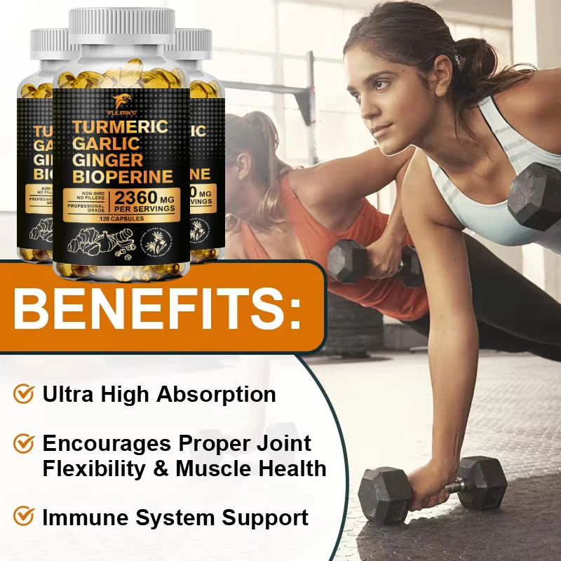 Curcumin Capsules - Contains Garlic, Ginger, Alkaloids and Black Pepper for Natural Joint Support - Relieve Joint Pain