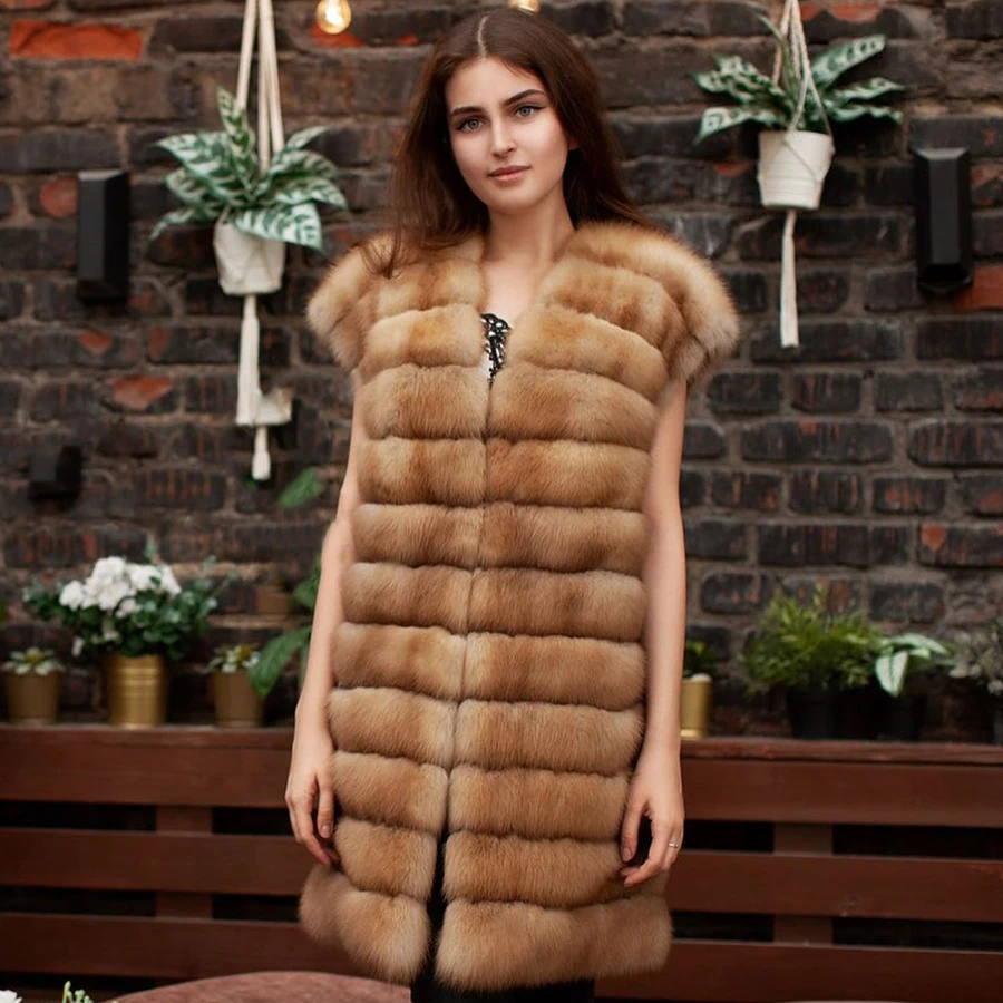 

Women's Winter Coats Luxury Fox Fur Waistcoat Genuine Fox Fur Long Jacket High Quality Warm Natural Fur Vest