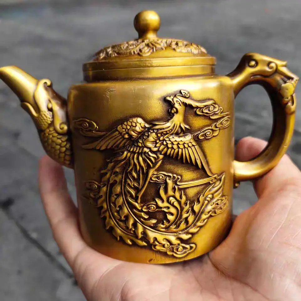 Antique bronze collection of Brass Longfeng teapot teapot brewing teapot